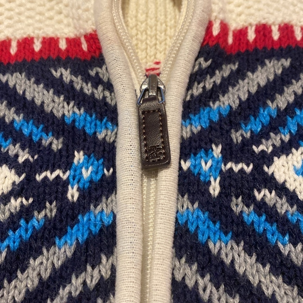 Izod Waffle Weave Fair Isle Nordic 1/4 Zip Sweater Pullover Cream Red Navy LARGE